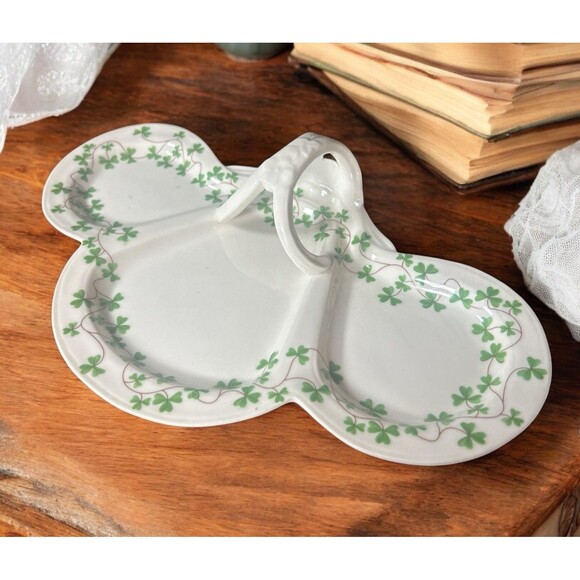 Vintage Shannon Shamrock Triple Divided Serving Plate with Handle Gold stamp - Picture 1 of 10